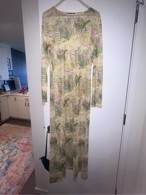 Nasty Gal Pastel Palm Print Maxi Dress sheer in Pale Yellow, Green